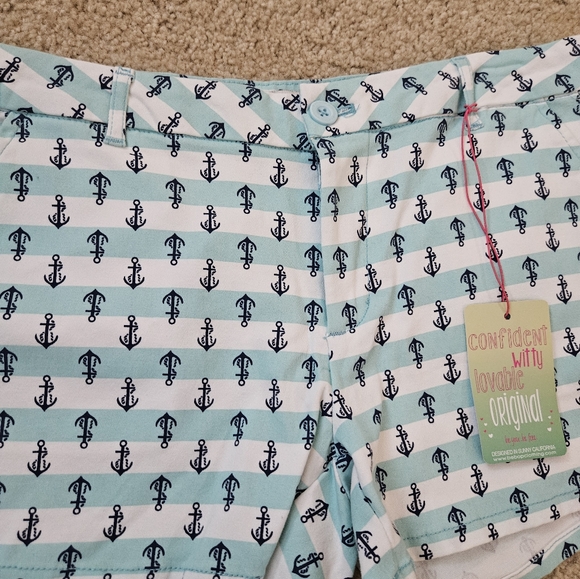 BeBop Size 11 Nautical Anchor Print Blue and White Stripe Women Shorts - Picture 6 of 13